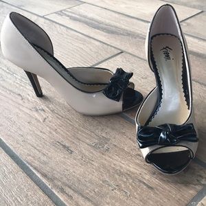 Nude & Black Peep Toe Pumps